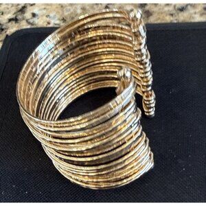 Women's Chunky Retro Artisanal 12 Kt Gold Electroplated Wire Cuff Bracelet